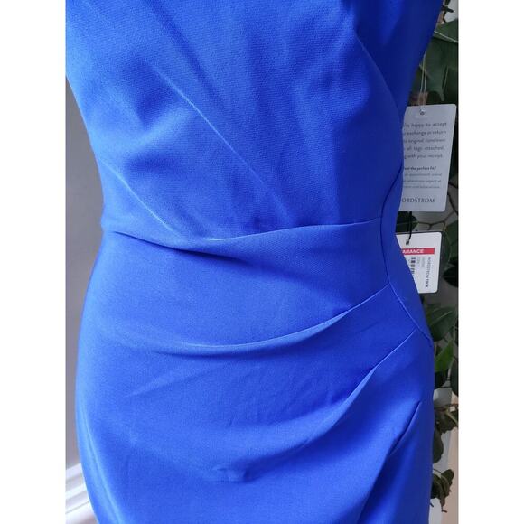 Laundry by Shelli Segal Midi Dress Womens Size 6 Blue Asymmetric Neck Sleeveless - Picture 4 of 14